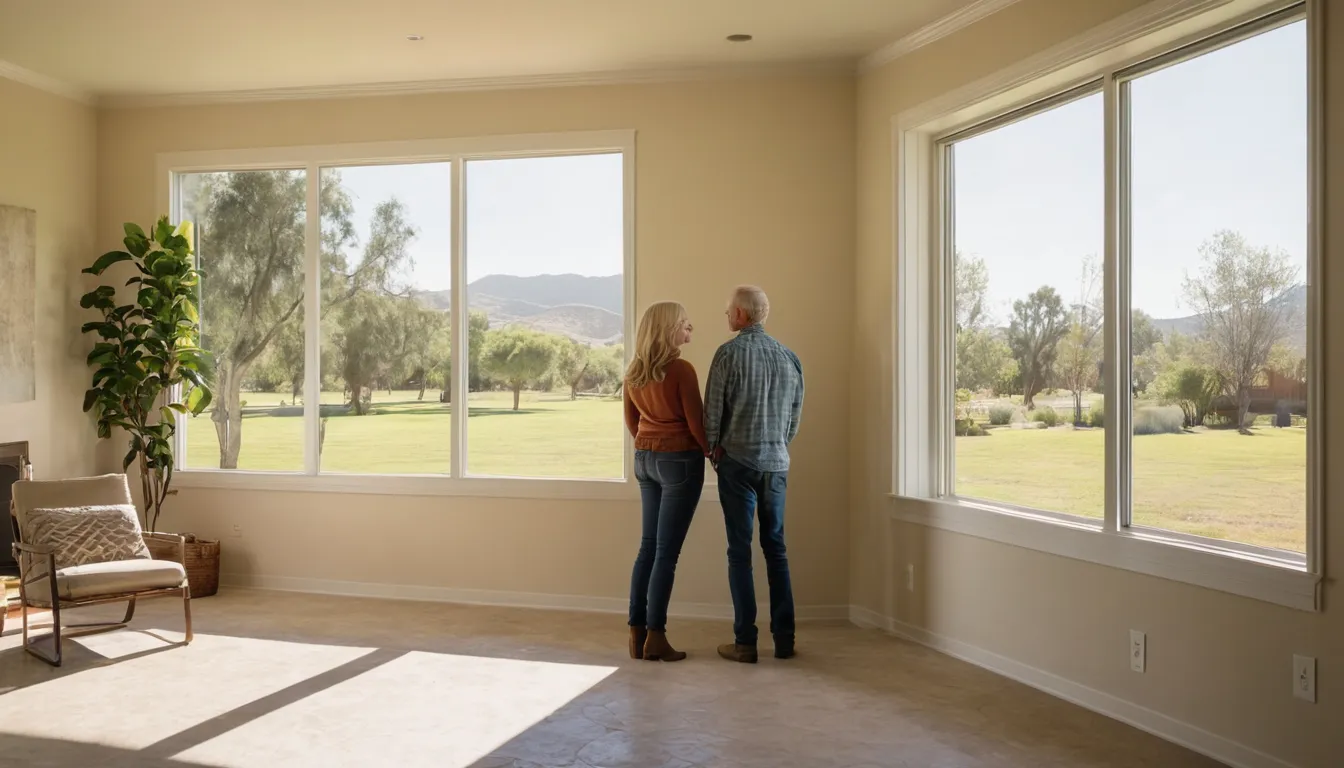 A bright living room in a Woodside home with new energy efficient windows